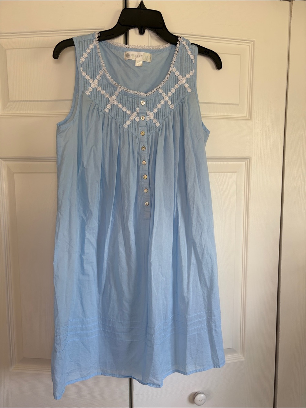 Eileen West Lightweight Blue Cotton Short Traditional Nightgown Sleeveless S